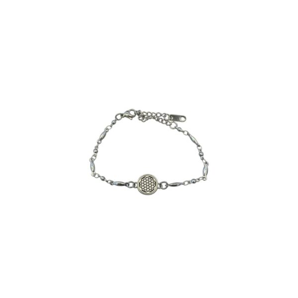Bracelete Difusor para Óleos Essenciais – Flor da Vida Prateada