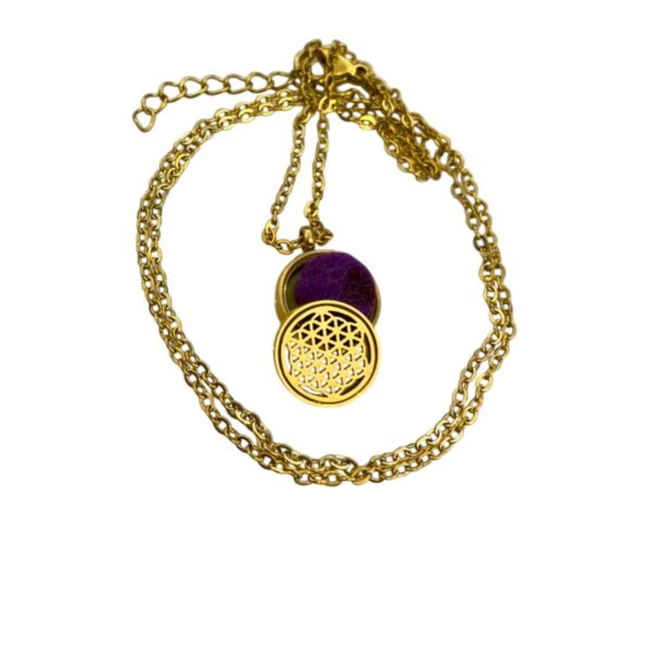 Colar Difusor Flor da vida Dourado – Aço Inoxidável