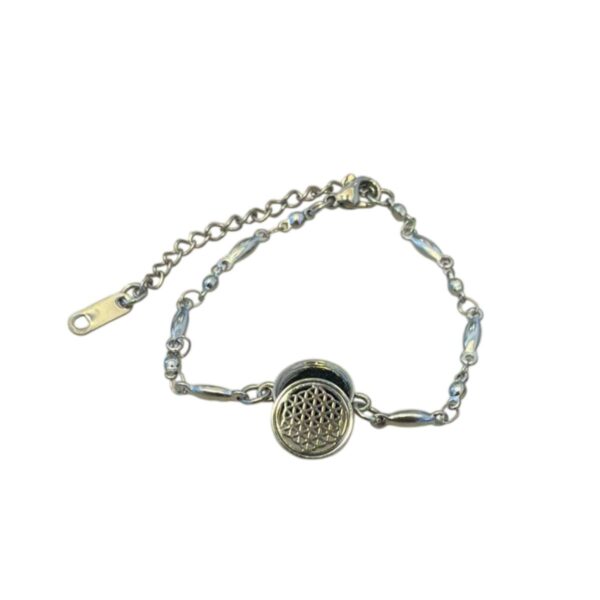 Bracelete Difusor para Óleos Essenciais – Flor da Vida Prateada