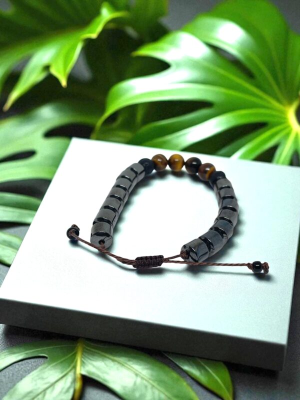 Pulseira Difusora de Hematita e olho de tigre marrom